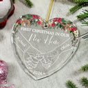 Holding Hands First Christmas Couple - Personalized Heart Shaped Glass Ornament