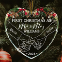 Holding Hands First Christmas Couple - Personalized Heart Shaped Glass Ornament