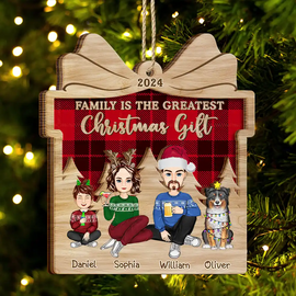 Family, Couple - Family Is The Greatest Christmas Gift - Personalized 2-Layered Wooden Ornament