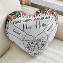 Gift For Couples - Holding Hands First Christmas As Married Couple - Personalized Heart Shaped Pillow