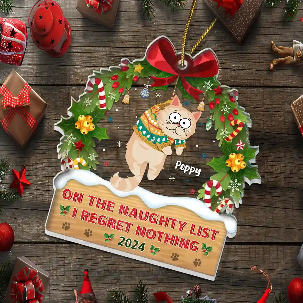 Cat Lovers - Hanging Cat On The Naughty List - Personalized Custom Shaped Acrylic Ornament