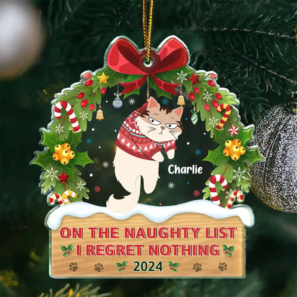 Cat Lovers - Hanging Cat On The Naughty List - Personalized Custom Shaped Acrylic Ornament