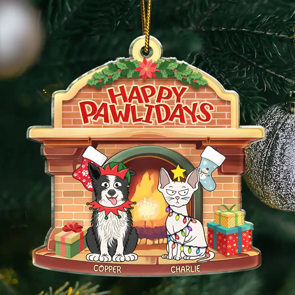 Christmas,Pet Lovers,Dog Lovers,Cat Lovers,Happy - Merry Christmas Happy Pawlidays - Personalized Custom Shaped Acrylic Ornament