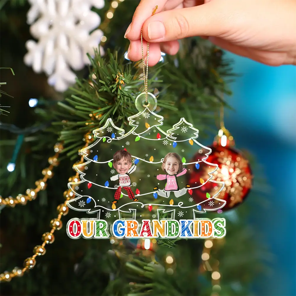 Gift For Grandparents - Custom Photo Our Grandkids Christmas Tree - Personalized Custom Shaped Acrylic Ornament