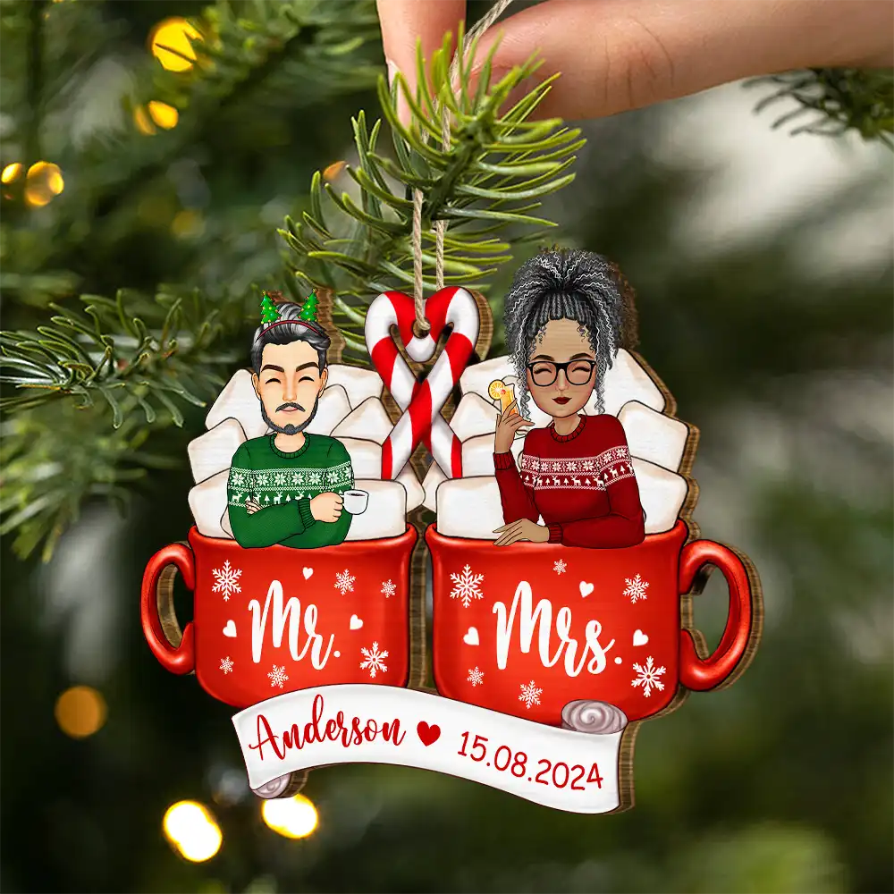 Gift For Couples - Christmas Husband And Wife Together - Personalized Wooden Cutout Ornament