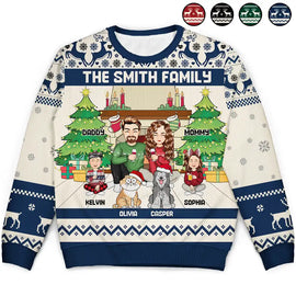 Family, Parents, Gift For Kids, Dog Lovers, Cat Lovers, Pet Lovers - Family Merry Christmas - Personalized Unisex Ugly Sweater