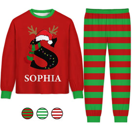 Christmas,Family,Parents,Happy - Monogram Christmas Family - Personalized Unisex Pajamas Set