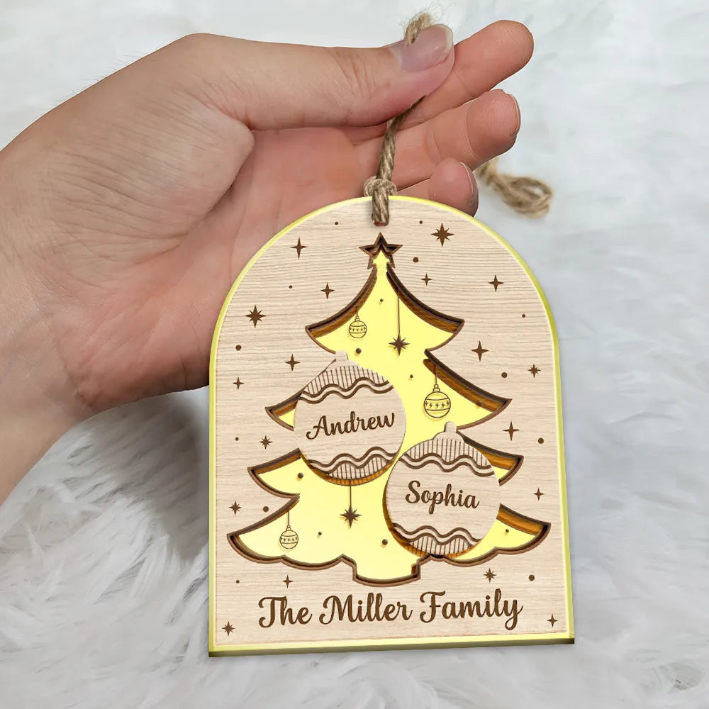 Family, Parents, Gift For Kids - Christmas Family Tree - Personalized Mirror Ornament