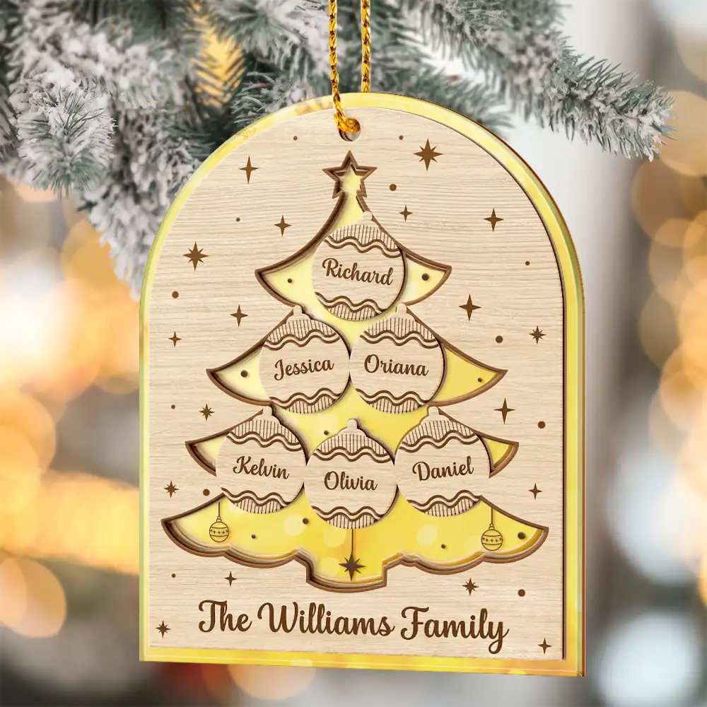 Family, Parents, Gift For Kids - Christmas Family Tree - Personalized Mirror Ornament