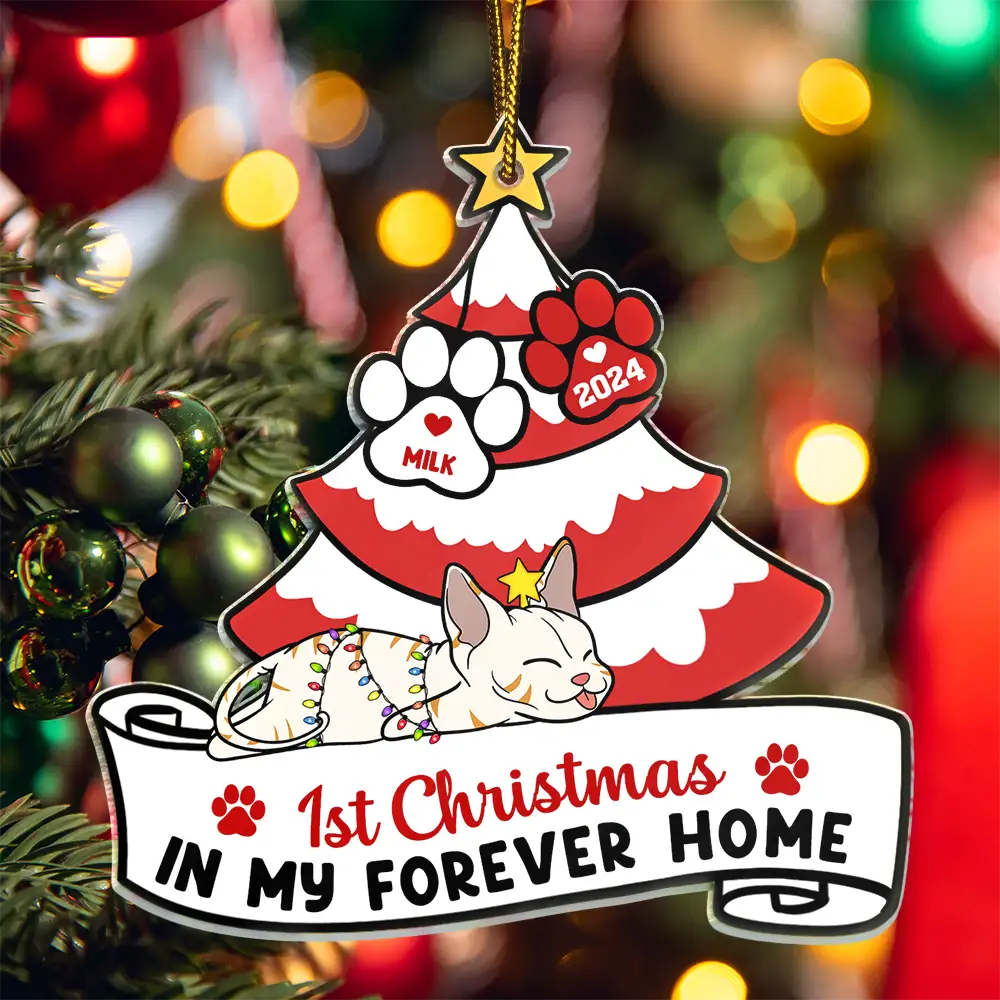 Pet Lovers, Cat Lovers - Lying Cat First Christmas In My Forever Home - Personalized Cutout Acrylic Ornament