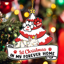 Pet Lovers, Cat Lovers - Lying Cat First Christmas In My Forever Home - Personalized Cutout Acrylic Ornament