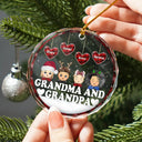 Gift For Grandparents - Chibi Grandkids Heart By Heart - Personalized Circle Glass Ornament