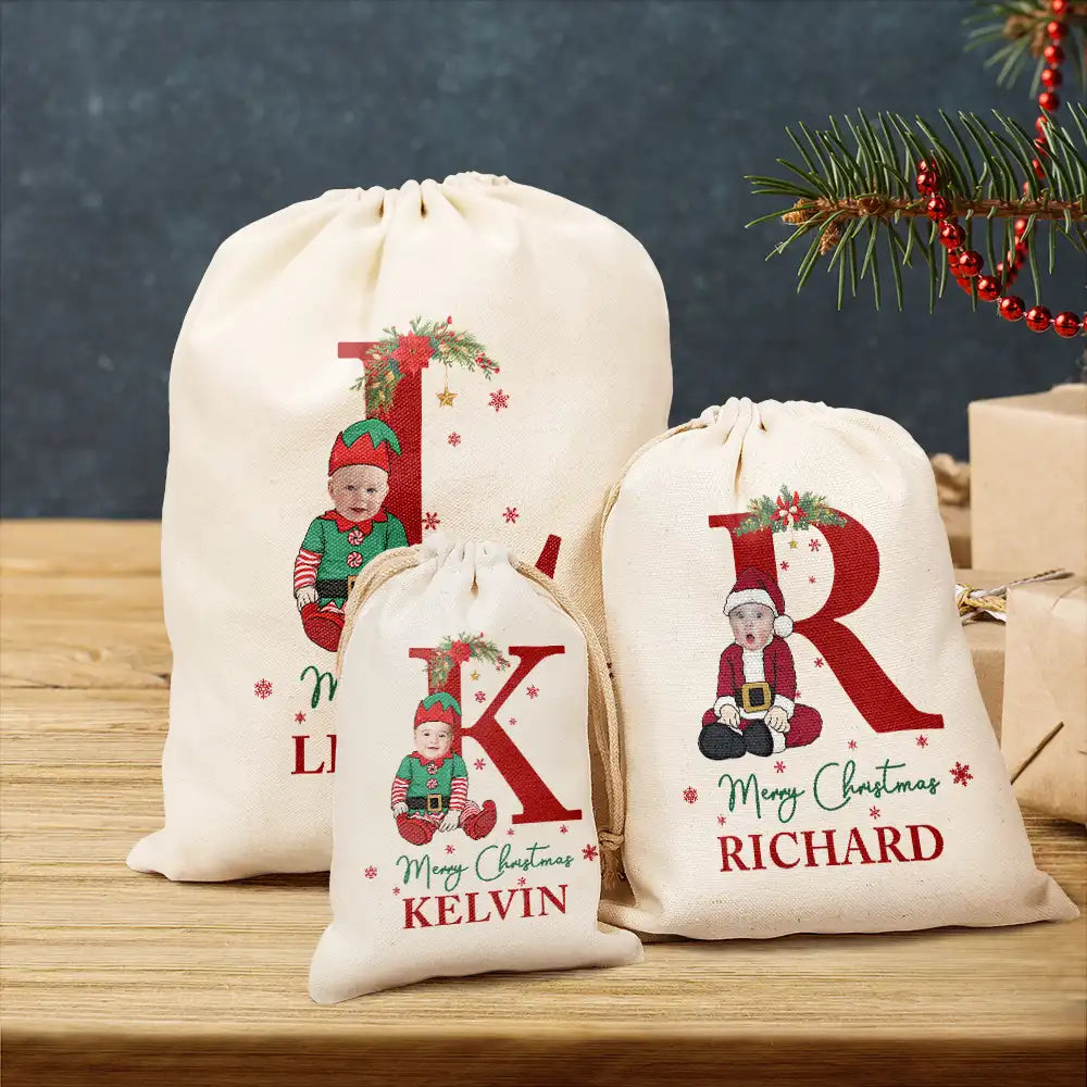 Gift For Kids, Gift For Son, Gift For Daughter - Custom Photo Monogram Baby Costumes Merry Christmas - Personalized Favor Bag