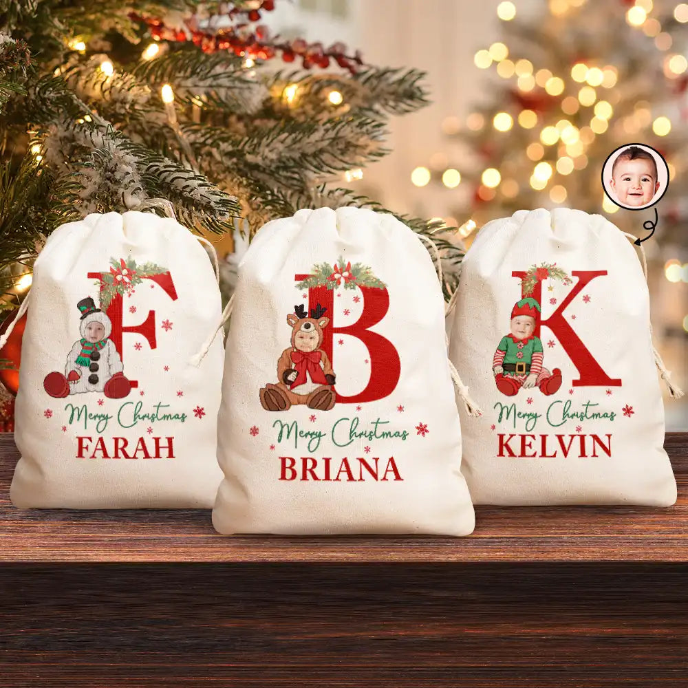 Gift For Kids, Gift For Son, Gift For Daughter - Custom Photo Monogram Baby Costumes Merry Christmas - Personalized Favor Bag