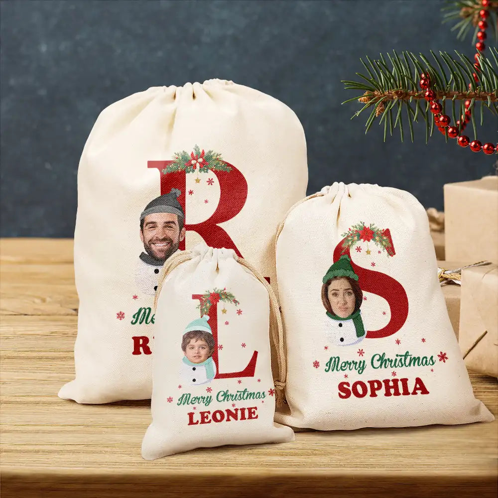 Christmas,Continue Shopping,Family,Parents,Gift For Kids,Happy,Custom Photo - Custom Photo Monogram Snowman Merry Christmas - Personalized Favor Bag