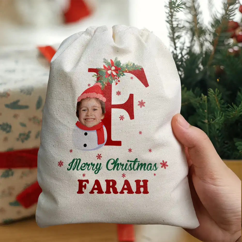 Christmas,Continue Shopping,Family,Parents,Gift For Kids,Happy,Custom Photo - Custom Photo Monogram Snowman Merry Christmas - Personalized Favor Bag