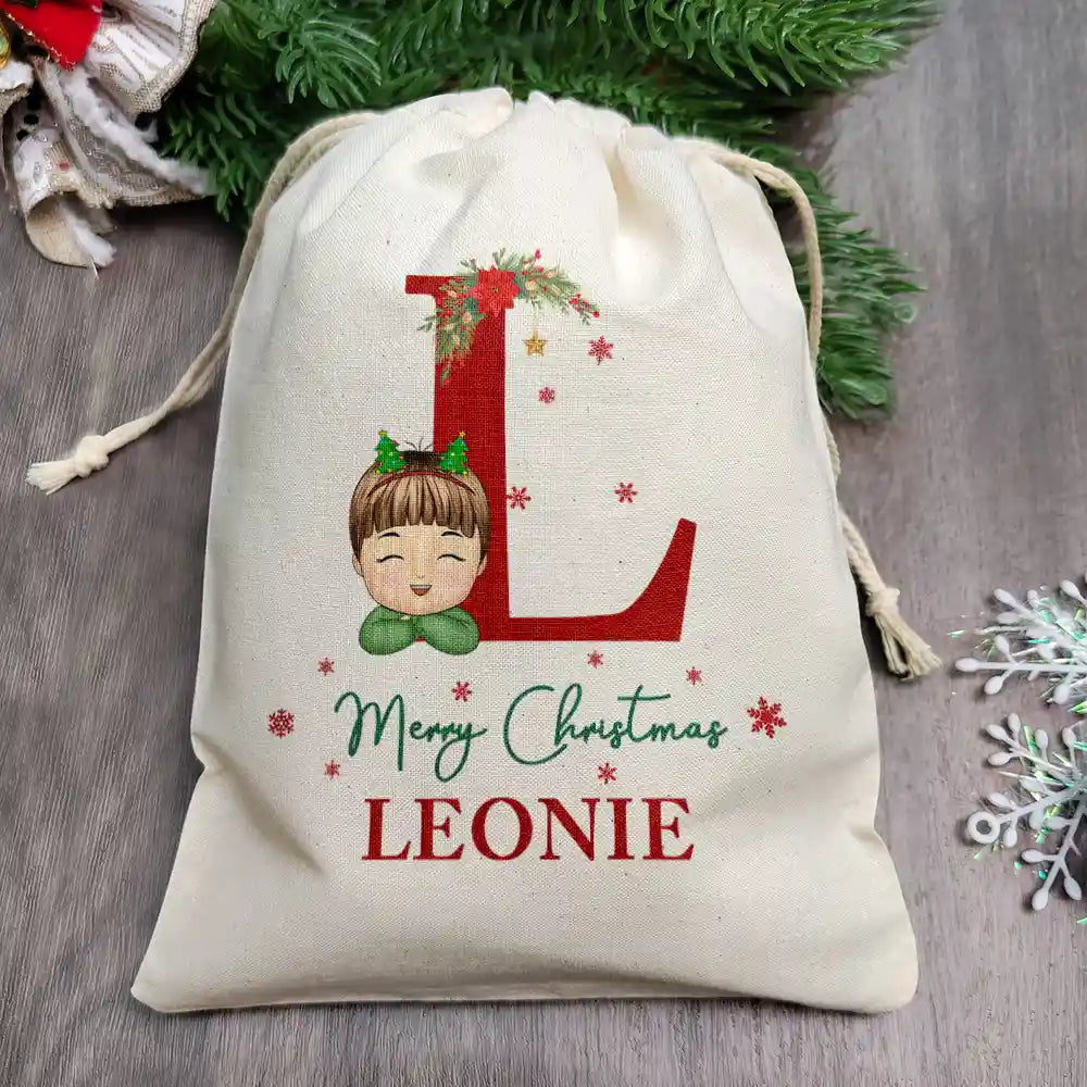 Gift For Kids - Monogram Name Merry Christmas - Personalized Favor Bag