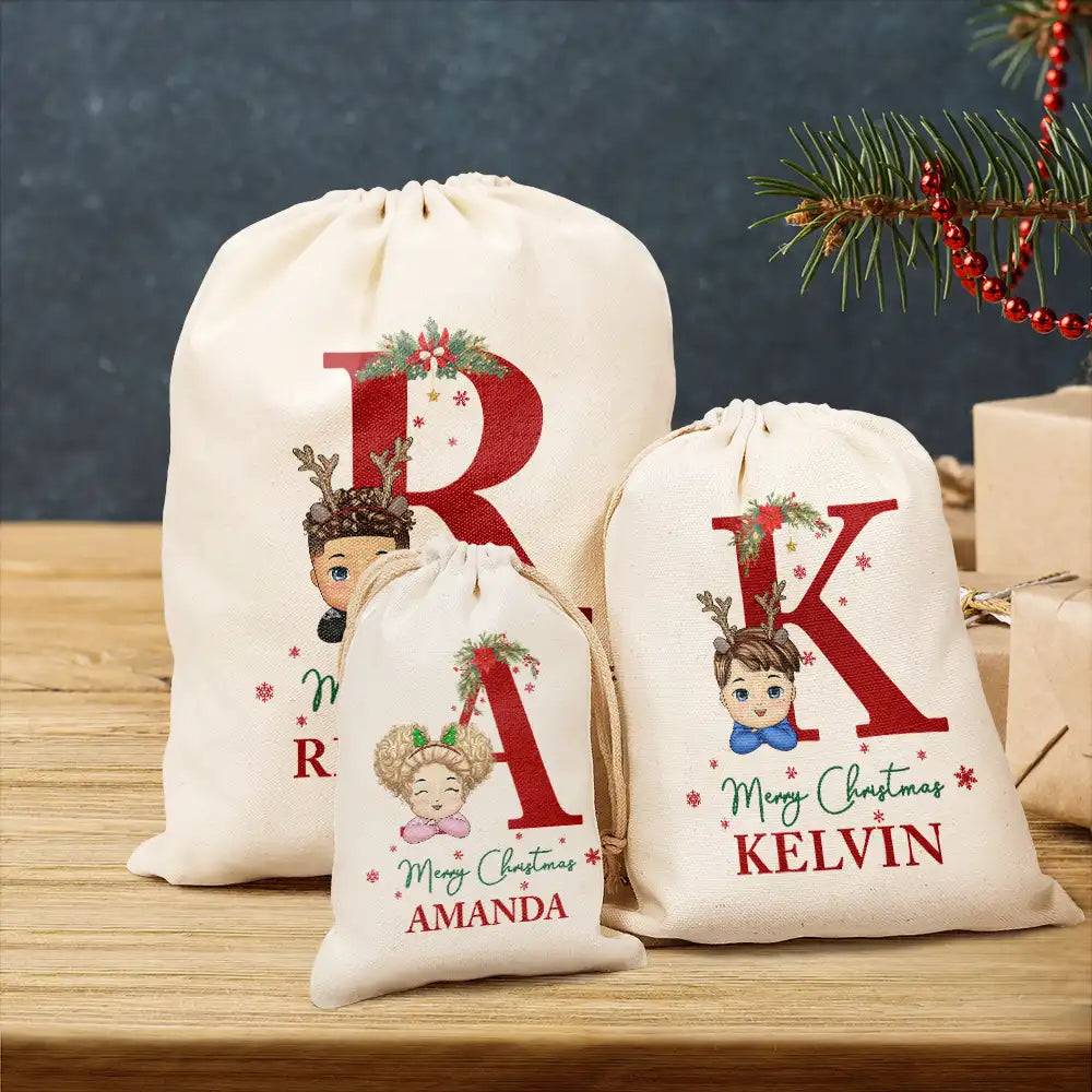 Gift For Kids - Monogram Name Merry Christmas - Personalized Favor Bag