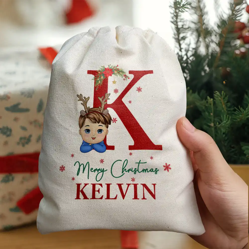 Gift For Kids - Monogram Name Merry Christmas - Personalized Favor Bag