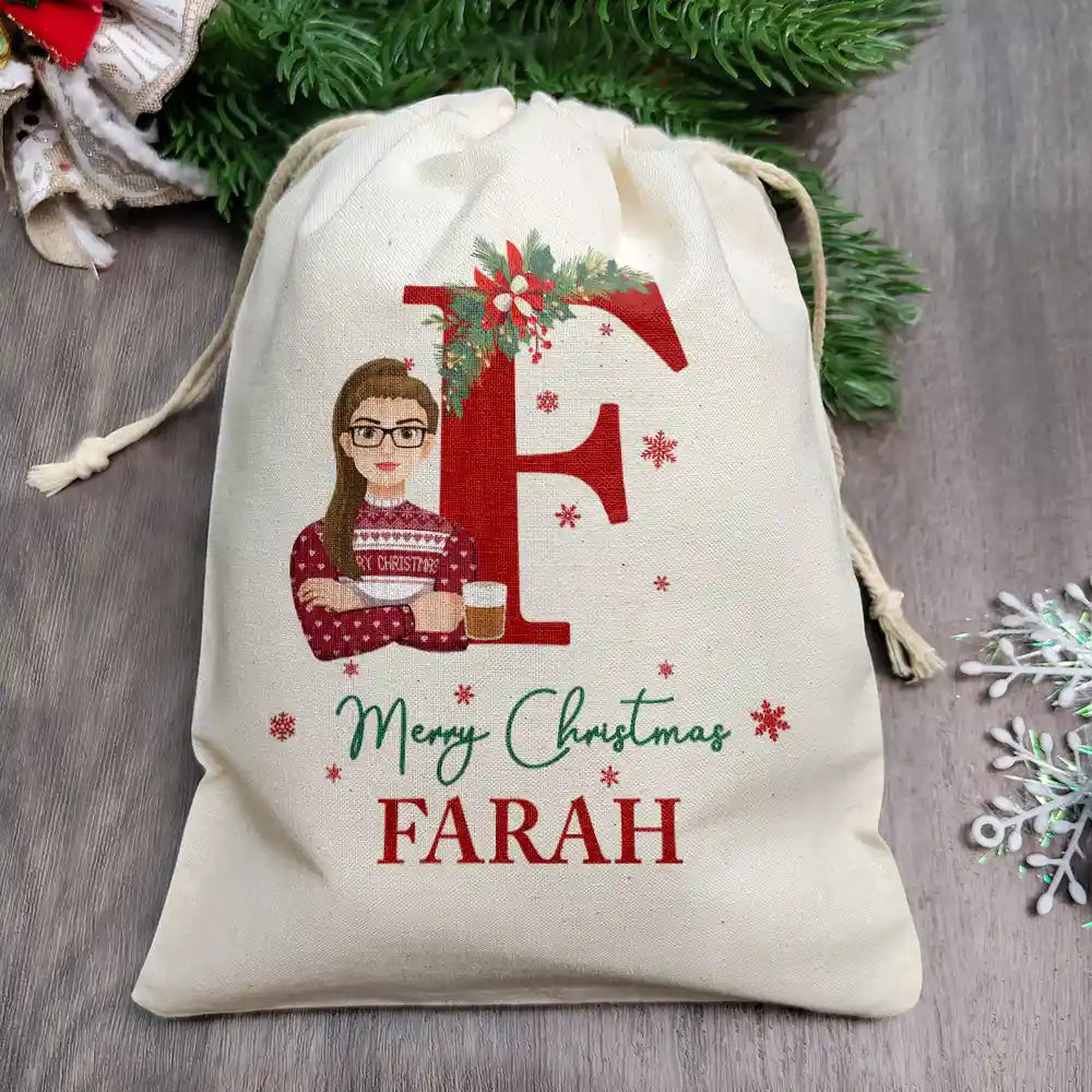 Family, Parents, Gift For Kids - Monogram Merry Christmas Cartoon Family - Personalized Favor Bag