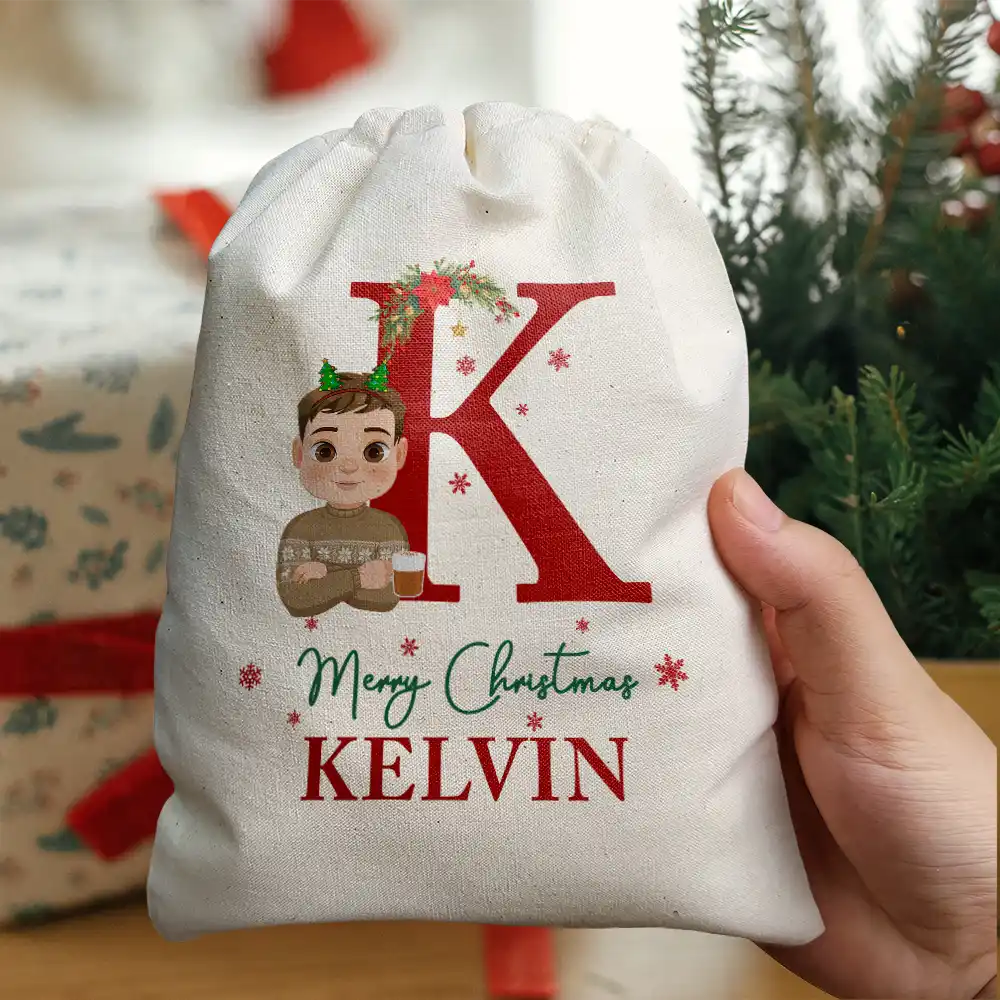 Family, Parents, Gift For Kids - Monogram Merry Christmas Cartoon Family - Personalized Favor Bag