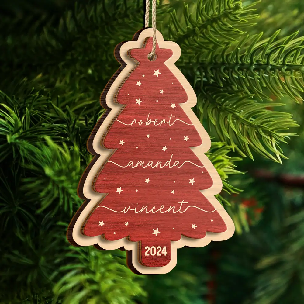 Family Name Christmas Tree - Personalized 2-Layered Wooden Ornament