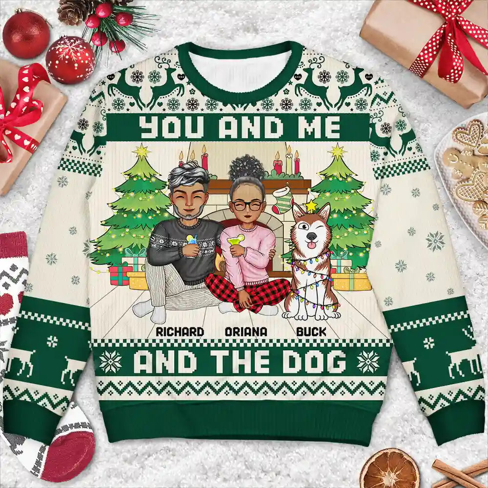 Christmas,Gift For Couples,Pet Lovers,Dog Lovers,Cat Lovers,Happy - You And Me And The Pets - Personalized Unisex Ugly Sweater