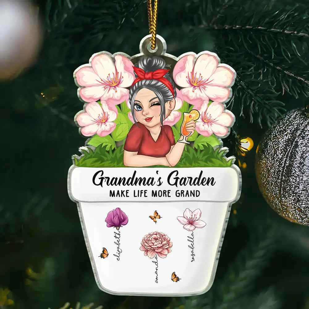 Christmas,Gift For Grandma,Happy,Gift For Grandparents - Grandma's Garden Make Life More Grand - Personalized Custom Shaped Acrylic Ornament