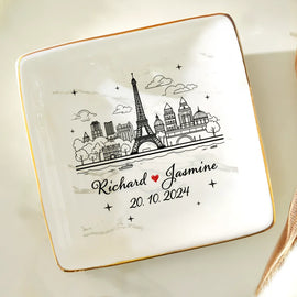 Christmas,Happy,Gift For Couples,Gift For Husband,Gift For Wife,Gift For Girlfriend,Gift For Boyfriend - Skyline Couple Name - Personalized Ring Dish