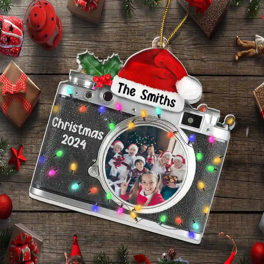 Christmas,Happy,Custom Photo,Family,Parents,Gift For Kids - Custom Photo Camera Shaped Family - Personalized Custom Shaped Acrylic Ornament