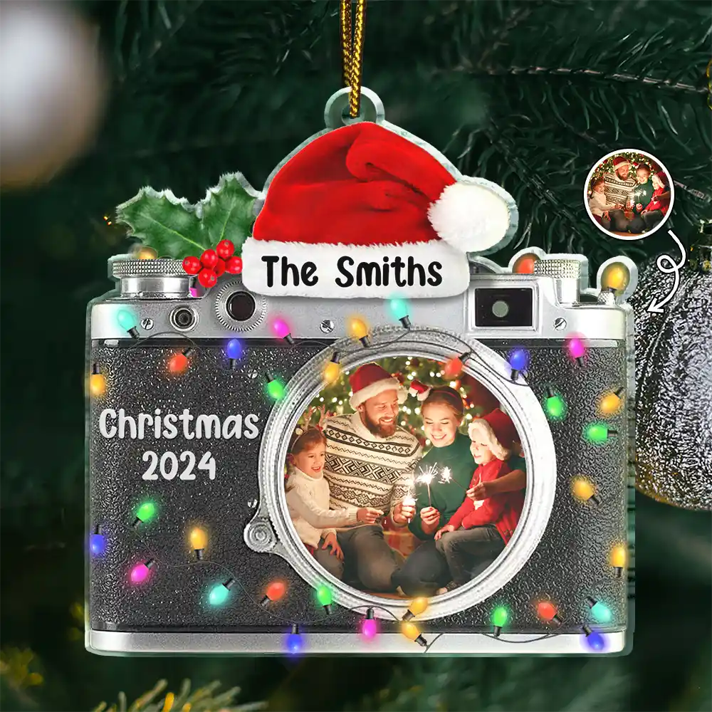 Christmas,Happy,Custom Photo,Family,Parents,Gift For Kids - Custom Photo Camera Shaped Family - Personalized Custom Shaped Acrylic Ornament