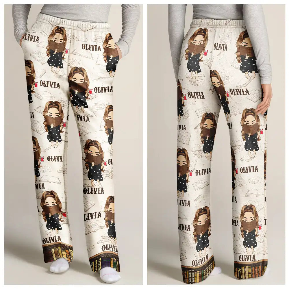 Gift For Yourself, Reading, Gift For Women - Woman Man Reading Book Pattern - Personalized Pajama Pants
