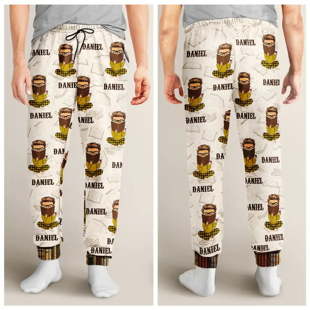 Gift For Yourself, Reading, Gift For Women - Woman Man Reading Book Pattern - Personalized Pajama Pants
