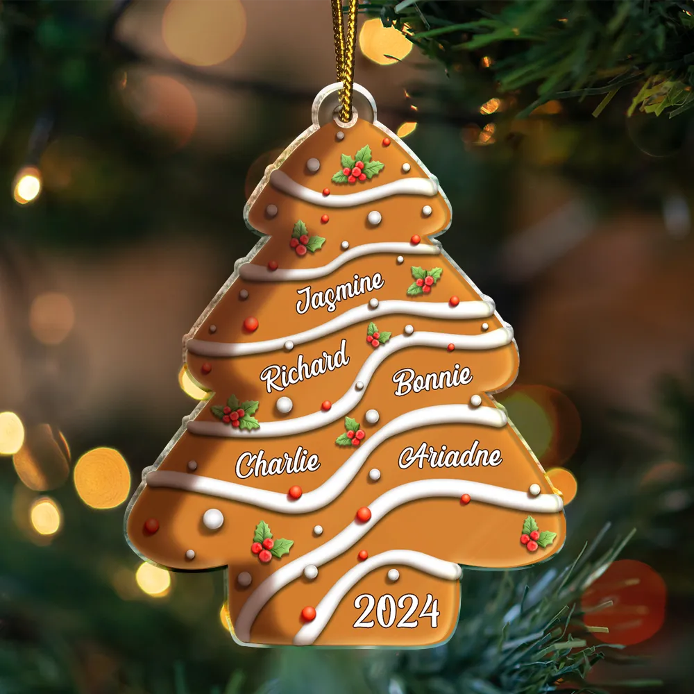 Family, Parents, Gift For Kids - Family Name Christmas Tree Cookie - Personalized Custom Shaped Acrylic Ornament