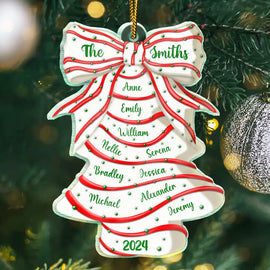 Family, Parents, Gift For Kids - Family Name Christmas Tree Bow - Personalized Custom Shaped Acrylic Ornament
