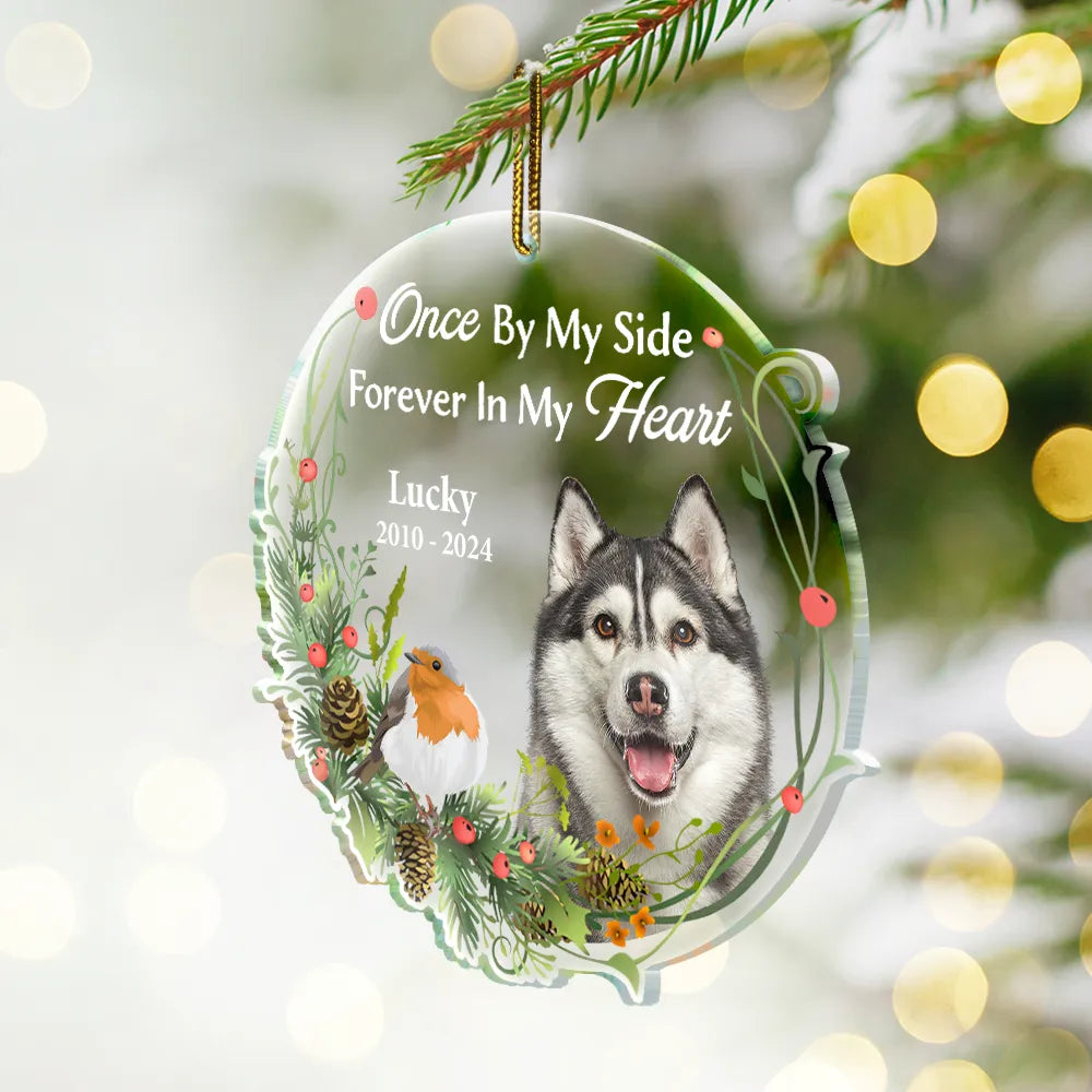 Custom Photo Pet Memorial Forever In My Heart - Personalized Custom Shaped Acrylic Ornament