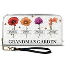 Gift For Grandma,Gift For Mother,Love - Grandma's Garden Birth Flowers Grandkids - Personalized Leather Long Wallet