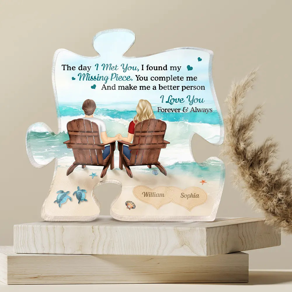 Gift For Couples, Gift For Husband, Gift For Wife, Gift For Boyfriend, Gift For Girlfriend - Couple Holding Hands I Found My Missing Piece - Personalized Puzzle Shaped Acrylic Plaque
