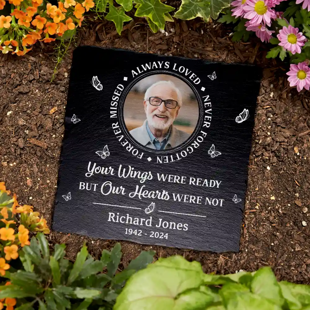 Memorial, Family, Parents - Custom Photo Memorial Always Loved Never Forgotten - Personalized Rectangle Memorial Garden Stone