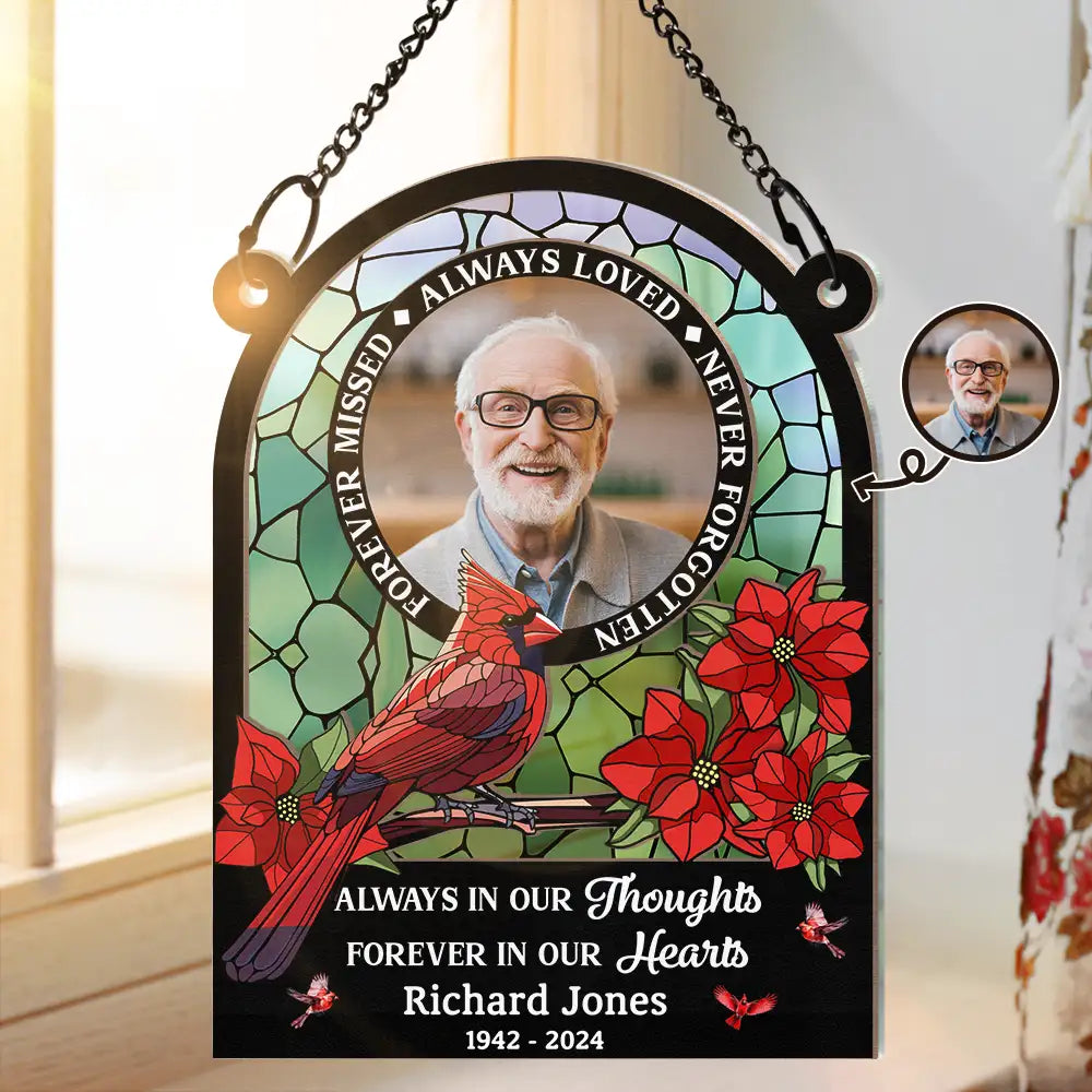 Custom Photo,Memorial,Sad,Family - Custom Photo Memorial Always Loved Never Forgotten - Personalized Window Hanging Suncatcher Ornament