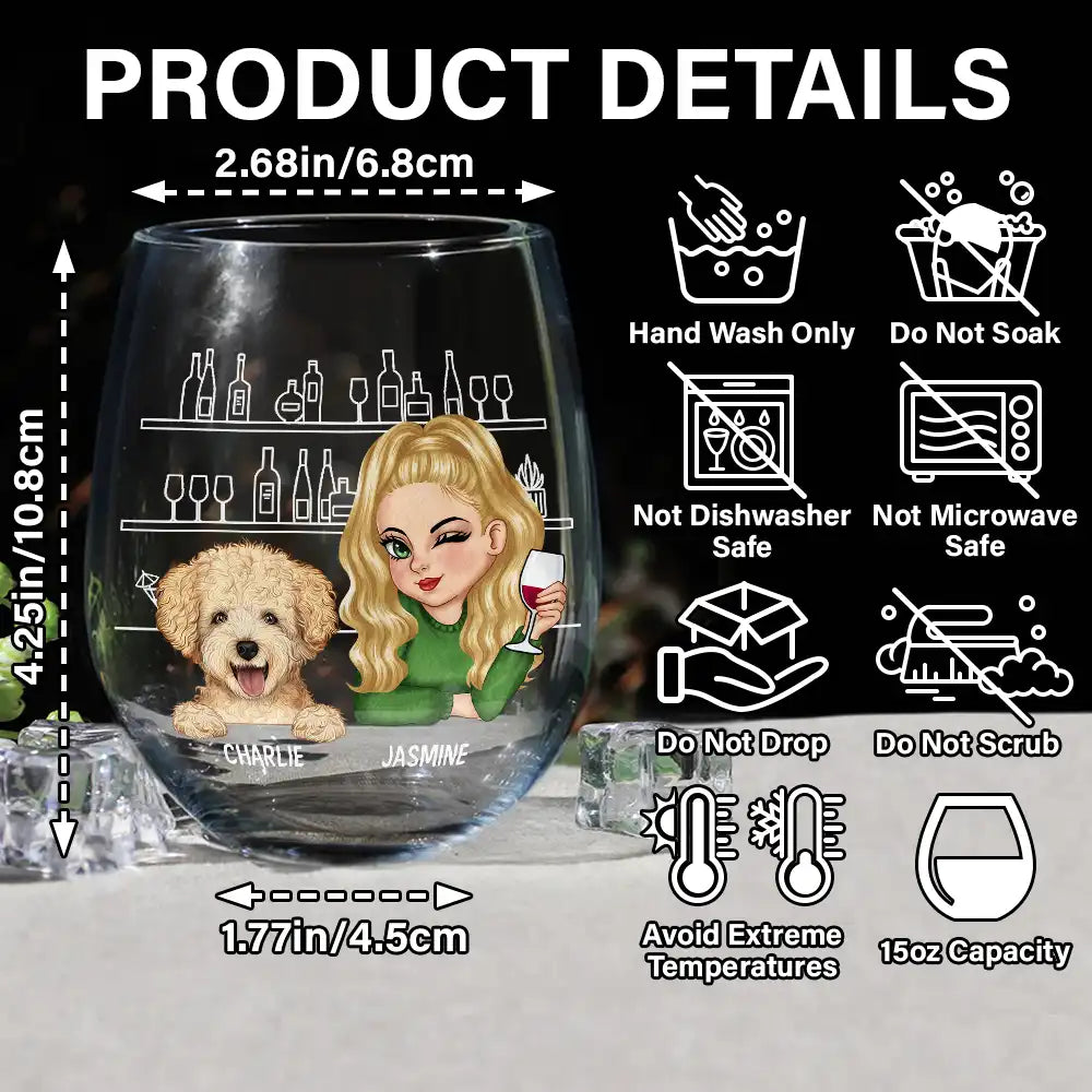 Gift For Yourself,Happy,Dog Lovers,Dog Mom - My Dog & I Talk About You - Persoanlized Stemless Wine Glass