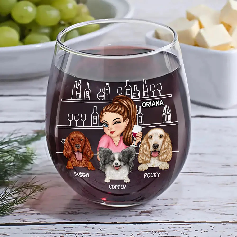 Gift For Yourself,Happy,Dog Lovers,Dog Mom - My Dog & I Talk About You - Persoanlized Stemless Wine Glass