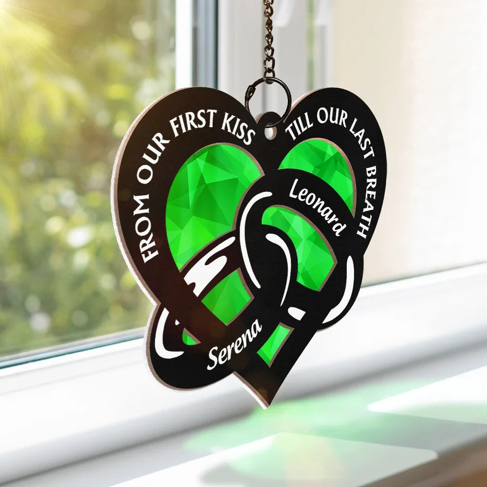 Gift For Couples,Gift For Husband,Gift For Wife,Gift For Boyfriend,Gift For Girlfriend,Love - Couple Rings From Our First Kiss Till Our Last Breath - Personalized Window Hanging Suncatcher Ornament