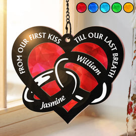 Gift For Couples,Gift For Husband,Gift For Wife,Gift For Boyfriend,Gift For Girlfriend,Love - Couple Rings From Our First Kiss Till Our Last Breath - Personalized Window Hanging Suncatcher Ornament