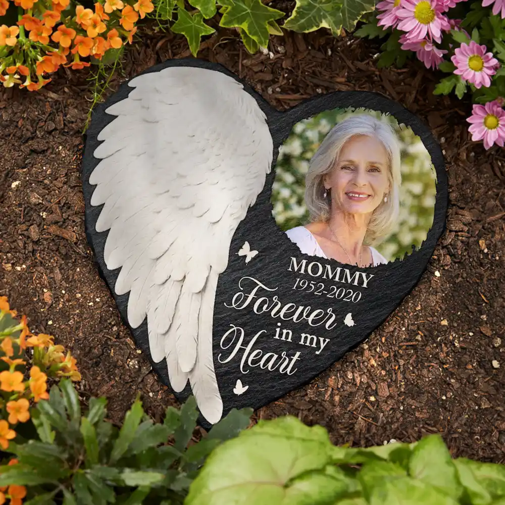 Memorial, Family - Custom Photo Although You Cannot See Me I'm Always With You - Personalized Heart Memorial Garden Stone
