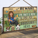 Beware A Crazy Plant Lady & Her Spoiled Rotten Dogs Live Here Gardening - Garden Sign, Birthday, Housewarming Gift For Her, Him, Gardener, Outdoor Decor - Personalized Custom Wood Rectangle Sign