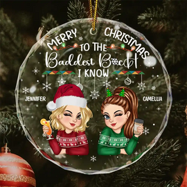 Christmas Merry Christmas Besties - Personalized Circle Glass Ornament