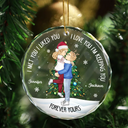 Gift For Couples, Gift For Husband, Gift For Wife, Gift For Boyfriend, Gift For Girlfriend - Christmas Couple Kissing Forever Yours - Personalized Circle Glass Ornament