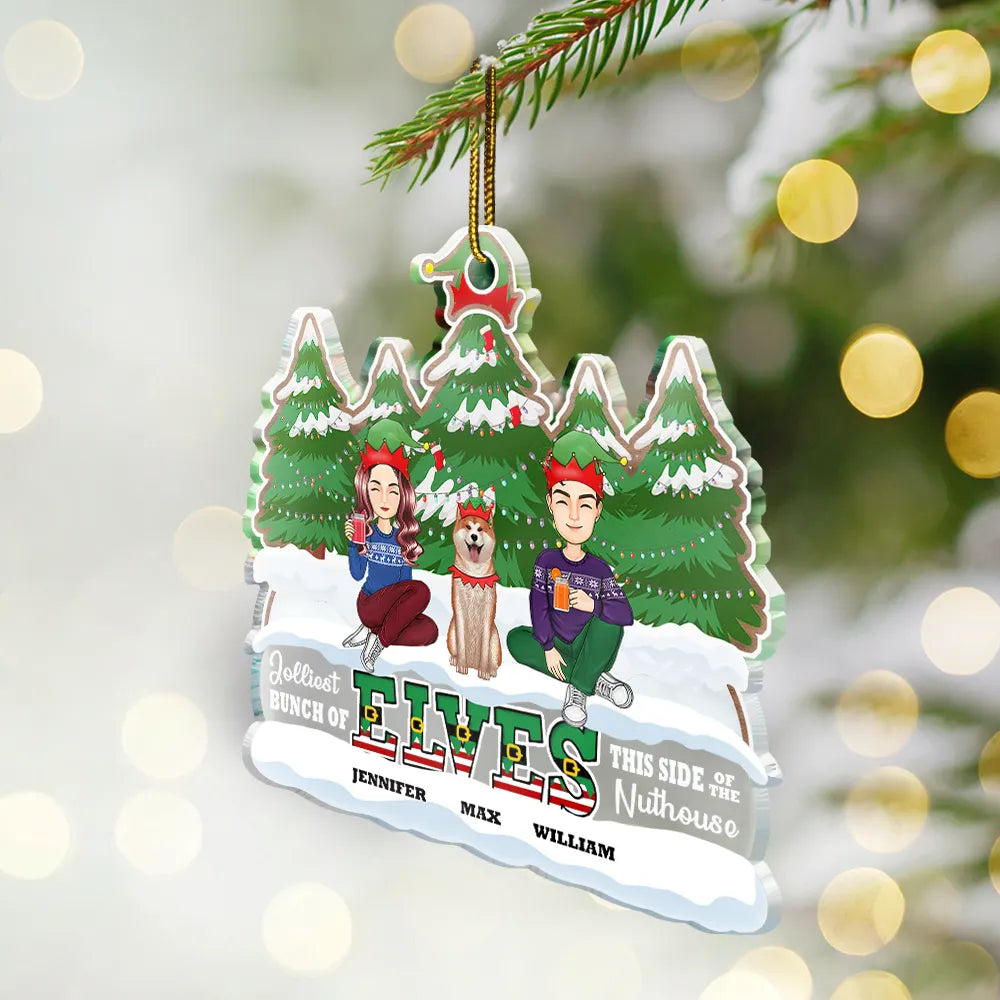 Gift For Couples, Parents, Kids, Pet Lovers - Jolliest Bunch Of Elves Family - Personalized Custom Shaped Acrylic Ornament