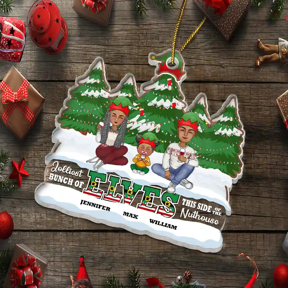 Gift For Couples, Parents, Kids, Pet Lovers - Jolliest Bunch Of Elves Family - Personalized Custom Shaped Acrylic Ornament